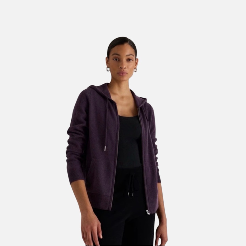 Quince 100% Cashmere Full Zip Hoodie Small, Deep Orchid Purple, New Sealed Bag